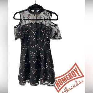 Black Floral Cold Shoulder Dress